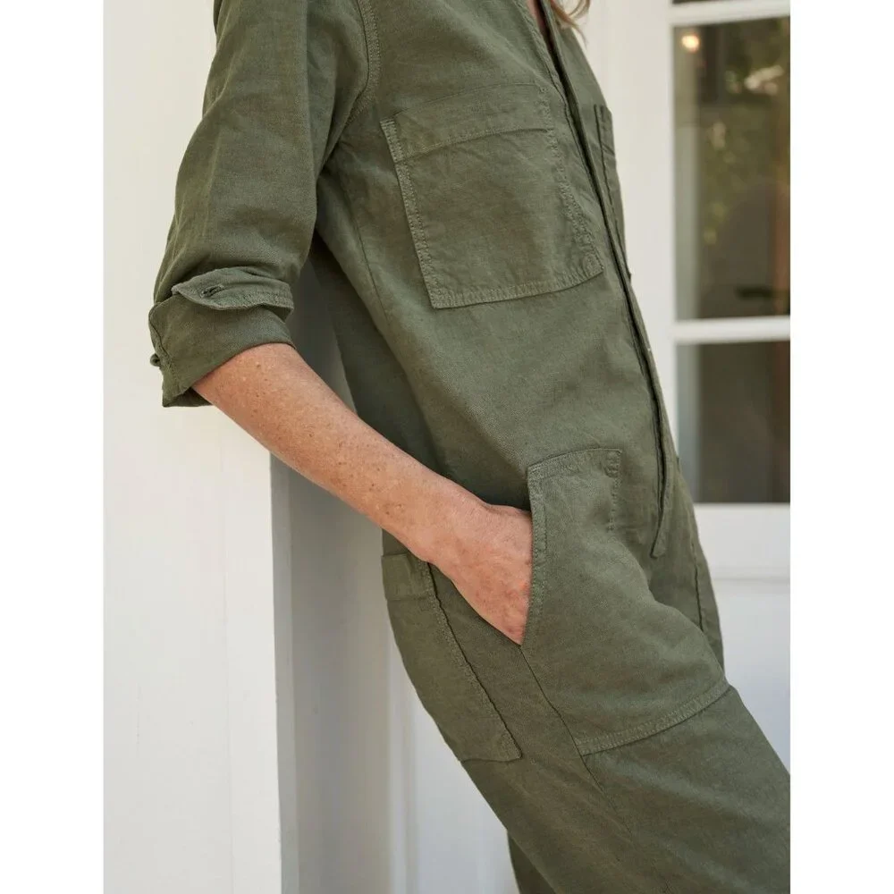 Frank & Eileen Northern Ireland Jumpsuit Army Green Italian Linen‎ Size M